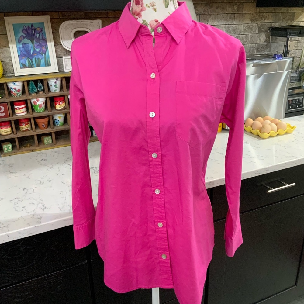J. Jill XS Petite Pink Button Front Blouse Cotton Rayon Shirt Long Sleeve